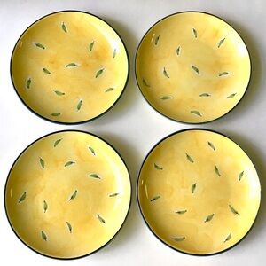 Stonemite Plates 4 Salad Dessert Appetizer 7.5” Hand Painted Yellow Green Leaf